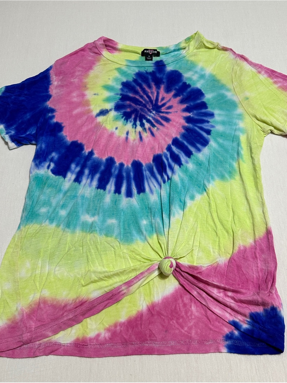 Ransom Bright Tie-Dye Knot Tee in Pink, Blue & Yellow